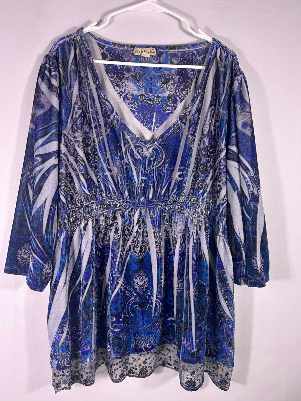 Live and Let Live Blue Boho Tunic Top Embellished Hem Size 3X